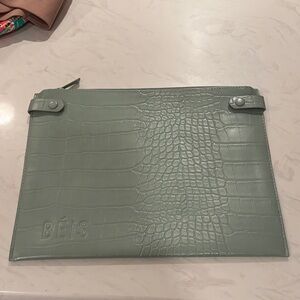 BÉIS Sage Green Croc-Embossed Faux Leather Pouch